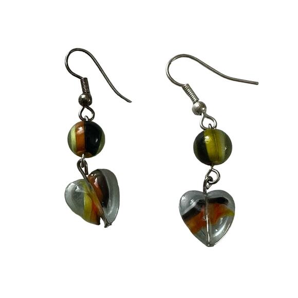 Glass Marble Heart Earrings - Picture 1 of 4